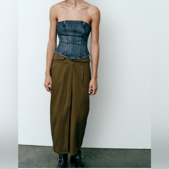 NWT ZARA FOLDOVER WAIST MIDI SKIRT - Picture 3 of 8